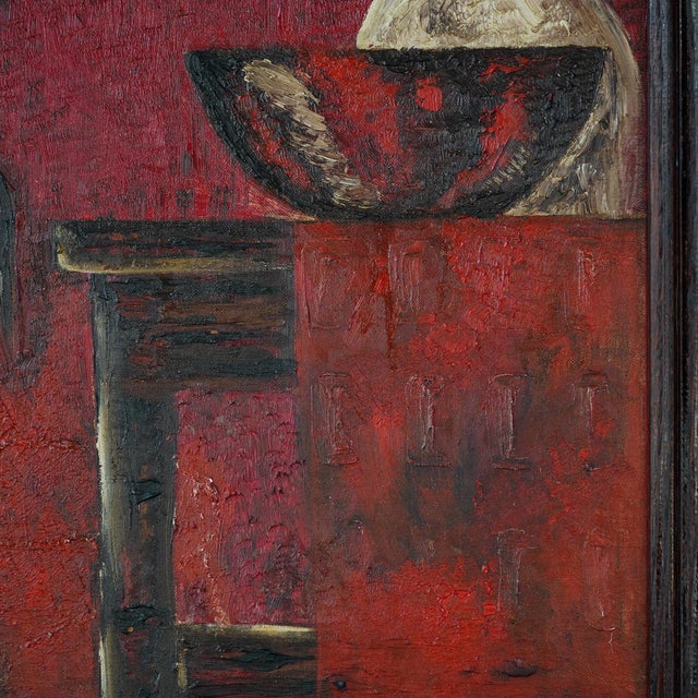American 20th Century Vintage Primitive Still Life – Oil on Board For Sale - Image 3 of 11