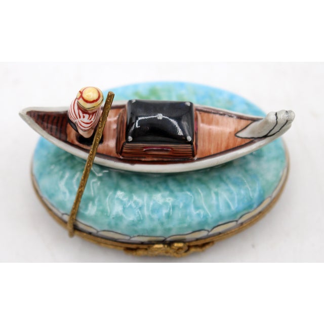 Vintage Limoges Gondolier Gondola form Trinket Box, porcelain, French. Hand painted. Marked: "Limoges France Peint main...