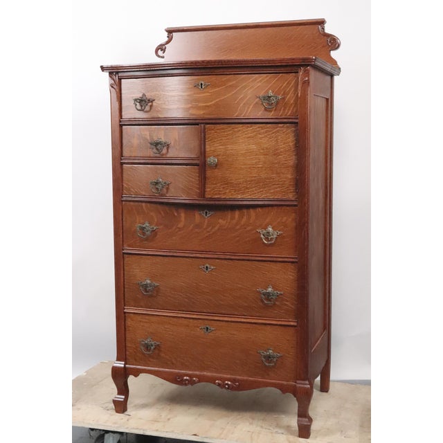 Victorian Antique Quarter Sawn Oak Highboy Dresser For Sale - Image 3 of 16