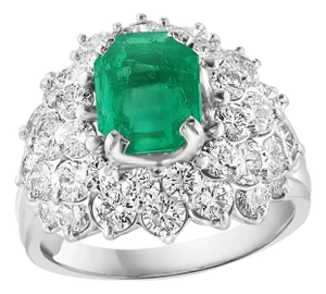GIA Certified 2.5ct Emerald Cut Colombian Emerald Diamond Ring 18kt White Gold