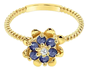 Sapphire Tulip Flower Ring 14k Yellow Gold, Size 8