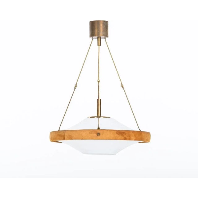 1950s Glass, Brass and Suede Pendant, Sweden, 1960s For Sale - Image 5 of 12