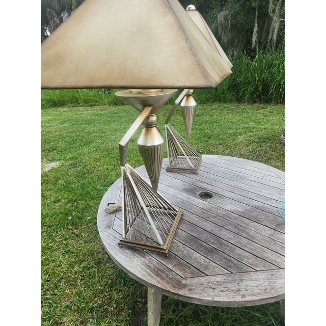 1950s Mid-Century Modern Atomic Brutalist Majestic Lamp Set ~ Original Fiberglass Shades For Sale In Tampa - Image 6 of 18