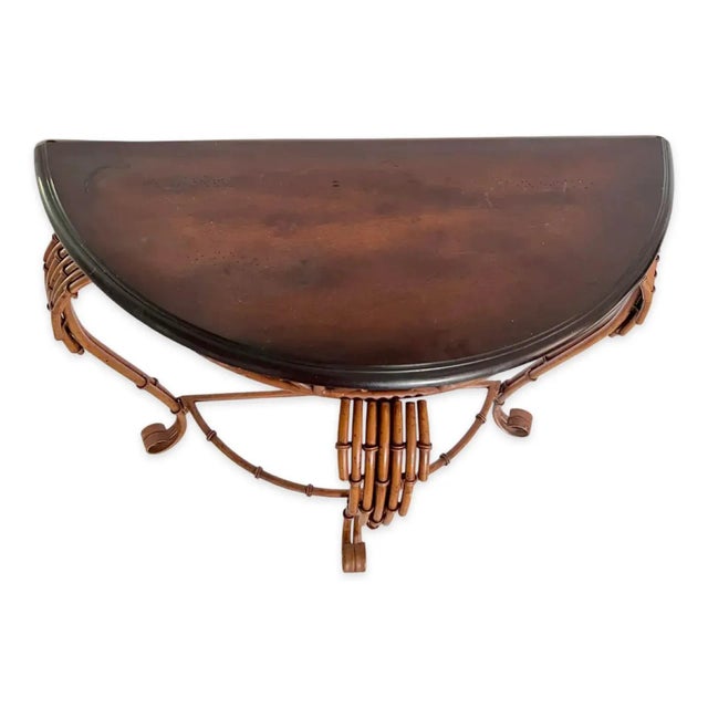 Vintage Burnt Faux Tortoise Bamboo Console Table With Wall Mirror – Palm Beach Chinoiserie Style, Set of 2 Pieces For Sale In Miami - Image 6 of 11