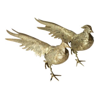 Vintage Italian Decorative Sculptural Goldtone Male Female Pheasants Mid Century-a Pair For Sale