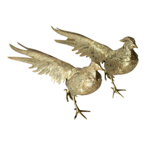 Vintage Italian Decorative Sculptural Goldtone Male Female Pheasants Mid Century-a Pair