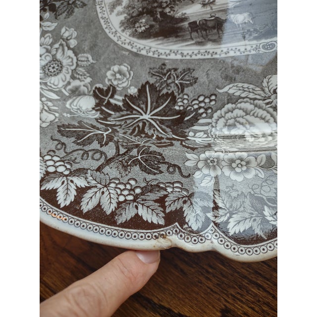 English Large Antique 1820's Dark Brown Transferware Platter For Sale - Image 3 of 10