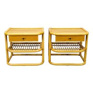 Bamboo Bedside Tables by Kenneth Bergenblad for Dux, 1960s, Set of 2 For Sale