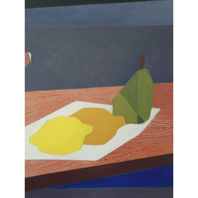 Yellow 1963 Mid-Century Modern 'Cubist Citrus' Vintage Original Still Life Oil Painting, Framed For Sale - Image 8 of 11