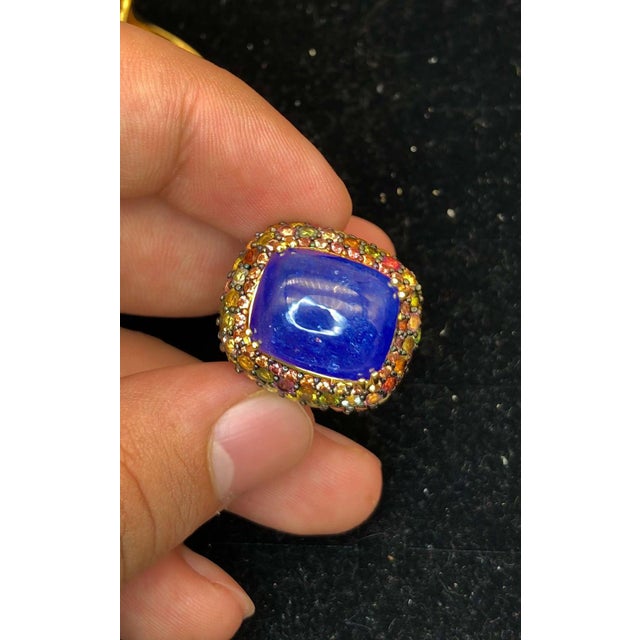 Metal Bochic “Orient” Natural Emerald, Ruby & Sapphire Rings Set, 18K Gold & Silver, 2 pieces For Sale - Image 7 of 12