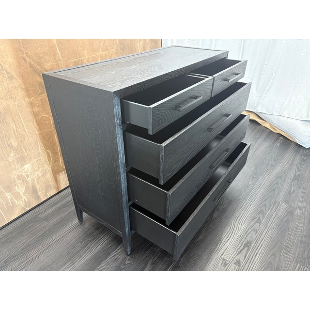 RH French Contemporary 5-Drawer Dresser Black Oak | Satin Bronze Hardware | Designed by Van Thiels Lightly Pre-Owned |...