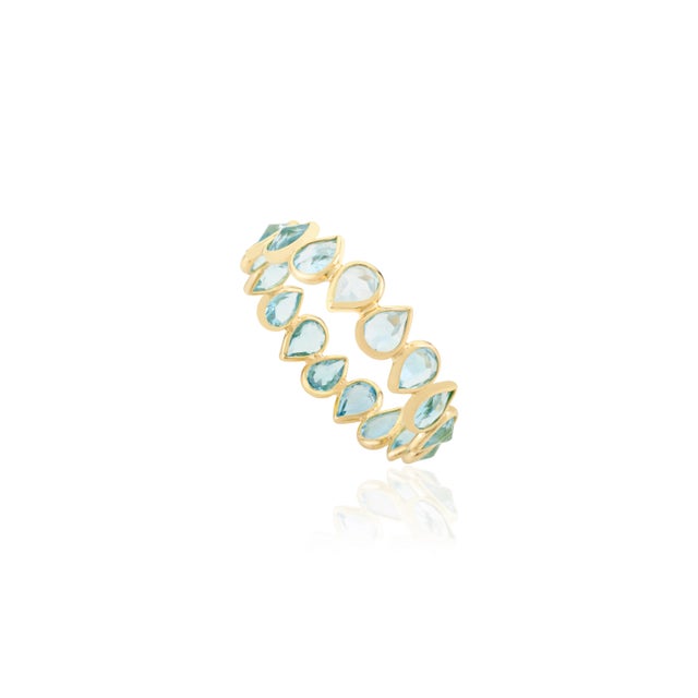 Not Yet Made - Made To Order 18k Solid Gold Pear Cut Blue Topaz Stackable Eternity Band Ring Size 5 For Sale - Image 5 of 12