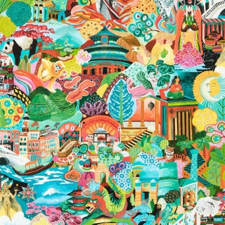 Harlequin Journey of Discovery Wallpaper in Ionian/Harissa/Emerald For Sale