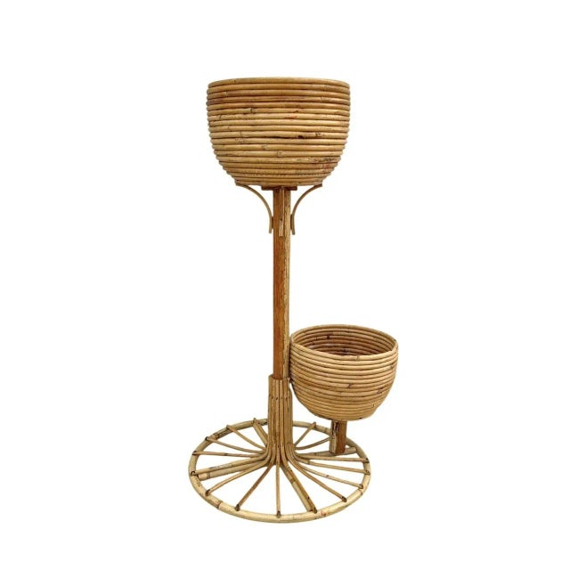Rattan Bamboo Plant Holder on Stand, 1970s For Sale - Image 9 of 9