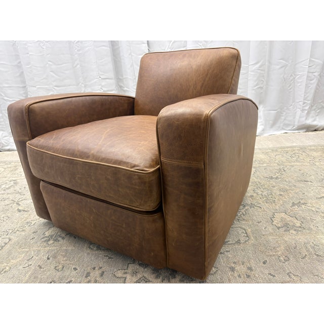 Rh Library Leather Swivel Chair – Classic Depth Italian Brompton Leather | Chestnut | Handcrafted in Usa For Sale In Columbus - Image 6 of 18