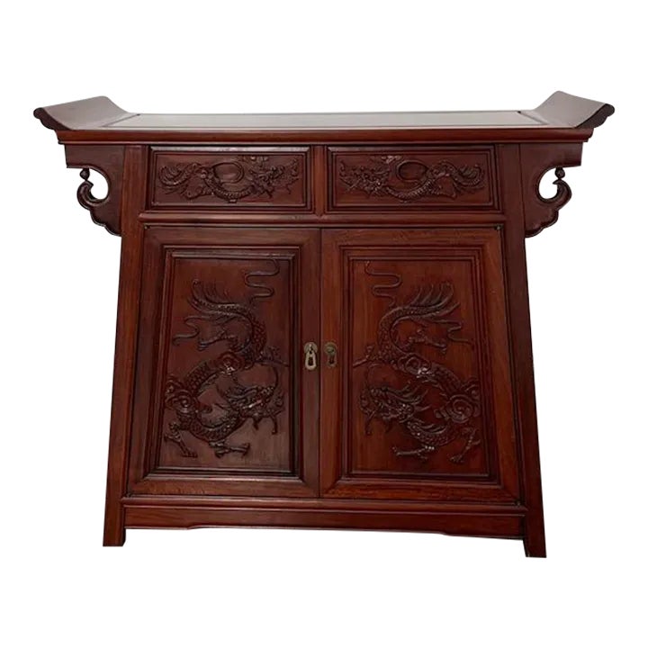 1950s Vintage Chinese Hand Carved Rosewood Prosperity Dragon Altar