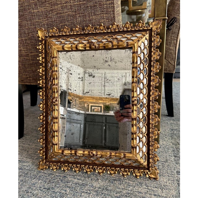 Traditional Spanish Colonial Style Gilt Wood Wall Mirror For Sale - Image 3 of 12