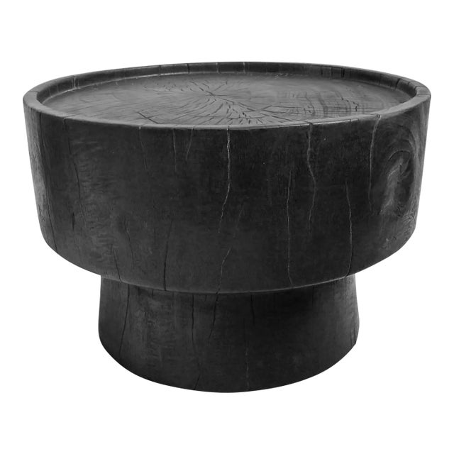 Vintage Black Modern Suar Wood Kona Accent Table For Sale
