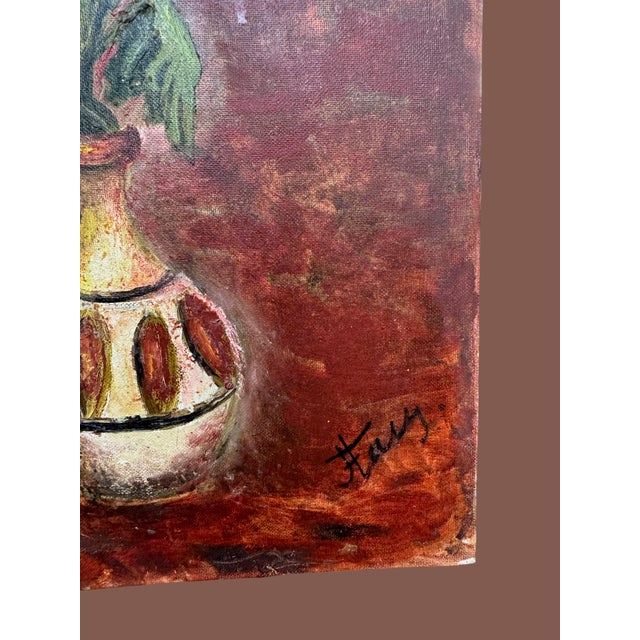 Mid-Century Oil on Board Original Flower in Vase, Signed For Sale - Image 4 of 4