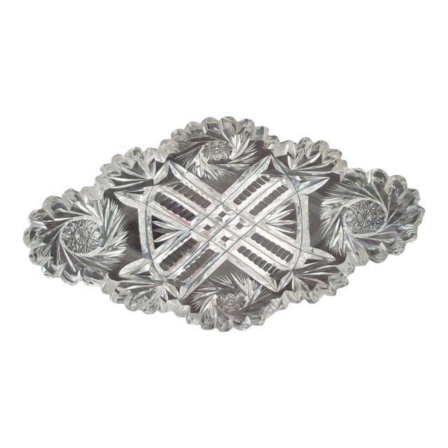 English 1930s Vintage Decorative Cut Style Crystal Dish For Sale - Image 3 of 11