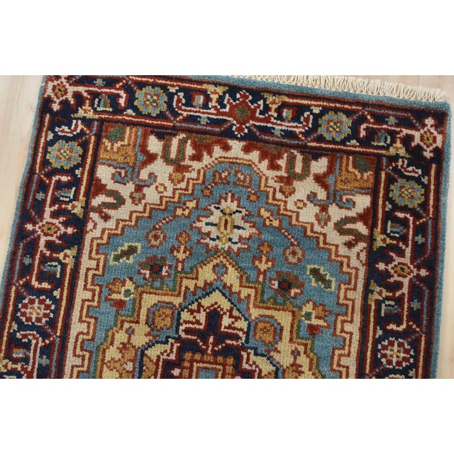 Heriz Runner 2’7” X 8’1” Blue Wool Tribal Hand-Knotted Oriental Rug For Sale In Philadelphia - Image 6 of 12