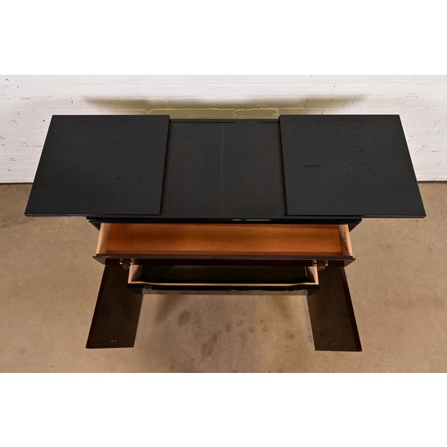 Wood 1980s Milo Baughman Style Modern Art Deco Burl Wood Bar Cabinet by Henredon For Sale - Image 7 of 16