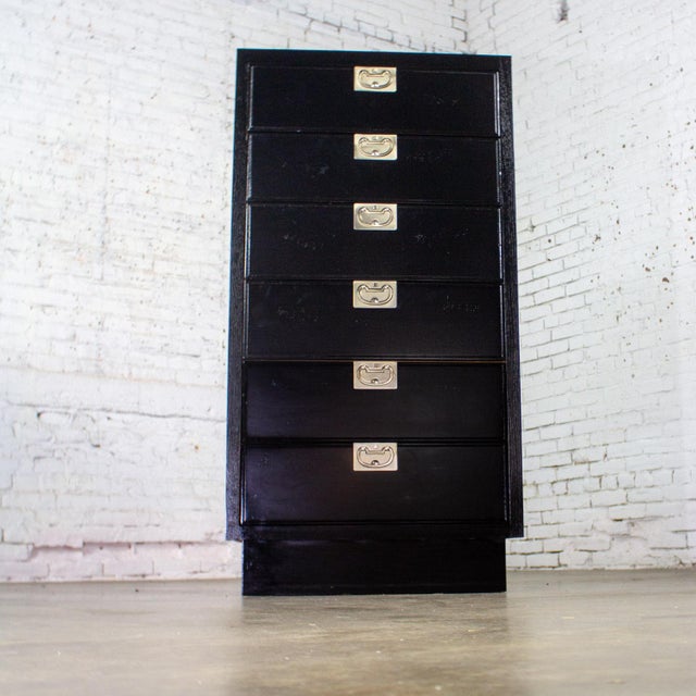 Mid to Late 20th Century Modern Campaign Henredon Black Narrow Chest of Drawers or Lingerie Cabinet For Sale - Image 16 of 18