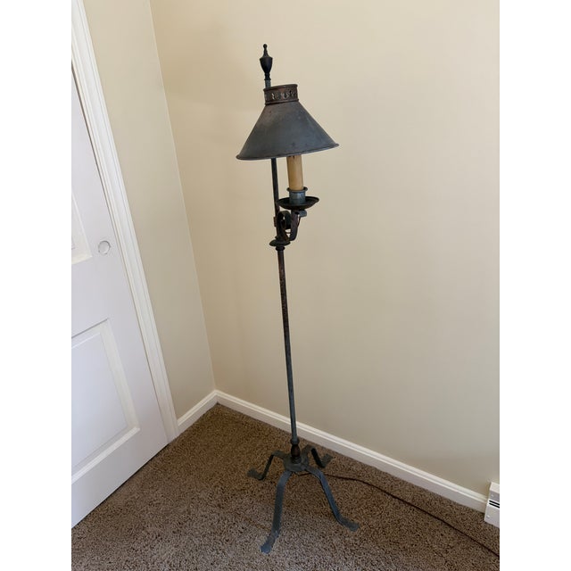 Early 20th Century Forged Iron Adjustable Colonial Floor Lamp For Sale - Image 4 of 14