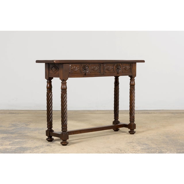Early 20th Century Spanish Walnut Console Table With Barley Twist Legs For Sale - Image 16 of 18