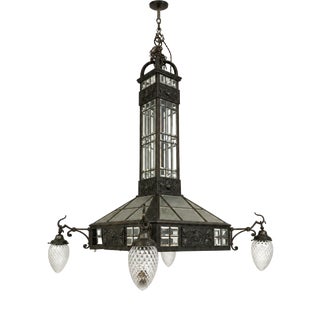 Large Italian Art Nouveau Chandelier in Wrought Iron, 1930 For Sale