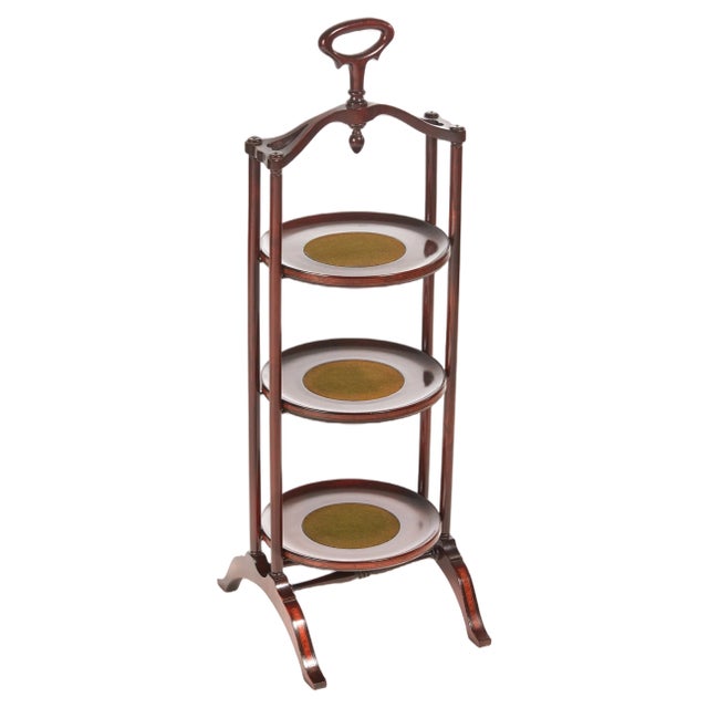 Antique Inlaid Mahogany 3-Tier Cake Stand, 1900 For Sale