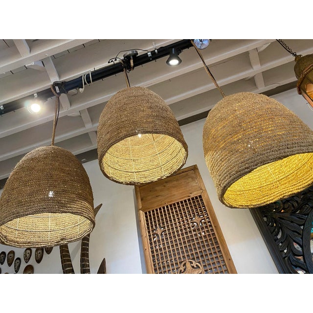2020s Coastal Woven Seagrass Bell Pendant Light For Sale - Image 5 of 7