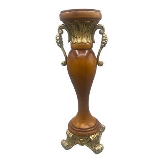 Vintage Gold and Black Distressed Metal Candleholder With Scroll Handles For Sale