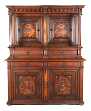 Antique Historicism Buffet with Architecture Inlaid, 19th Century