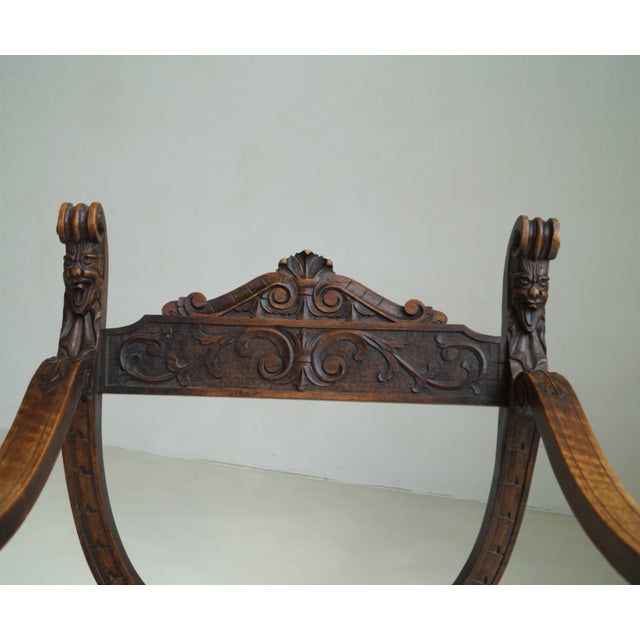 Curule or Dagobert Armchair in Walnut, Italy, 1910s For Sale - Image 9 of 18