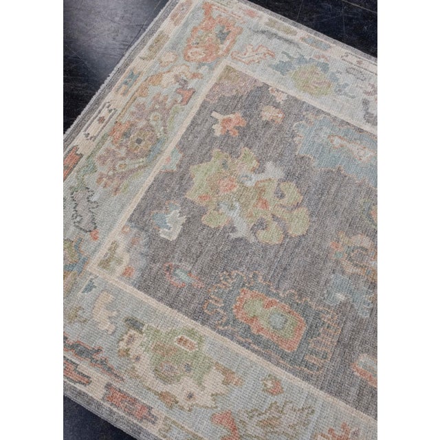 Early 21st Century Turkish Oushak Rug Gray Multi Color Hand Knotted Wool Rug 4' X 6'1" For Sale - Image 5 of 8