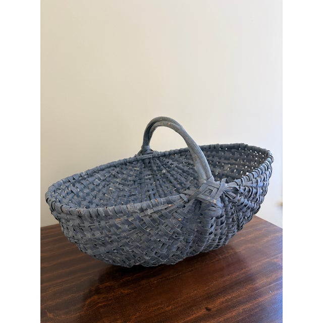 Blue Early 20th Century American Blue Splint Oak Gathering Basket For Sale - Image 8 of 10
