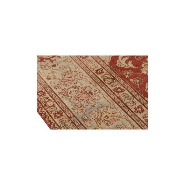 Beige Antique Tabriz Beige Red and Blue Wool Persian Floral Rug – Medallion Style For Sale - Image 8 of 9