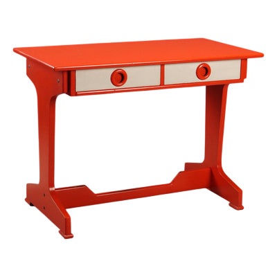 Orange Lacquered Wood Desk For Sale