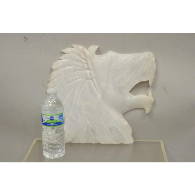 Vintage Italian Carved White Alabaster Lion Head Sculpture Statue Figure (A). Item features hand carved details, signed to...