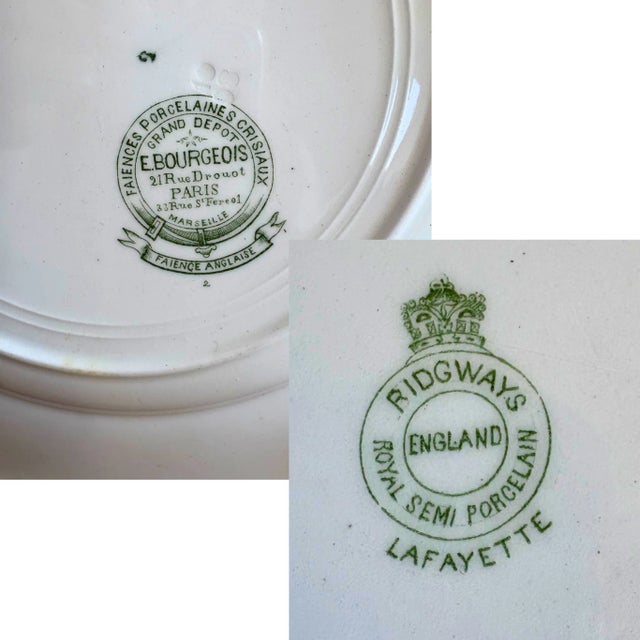 A refined english dinner service by ridgway (staffordshire), in their “lafayette” pattern of green transferware with...