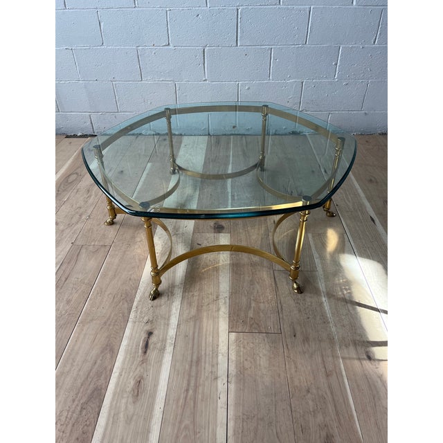 Labarge Mid Century Italian Round Hexagon Coffee Table With Brass Base, 1970s For Sale - Image 4 of 8