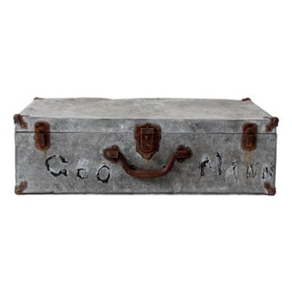 Antique Galvanized Metal Travel Case For Sale