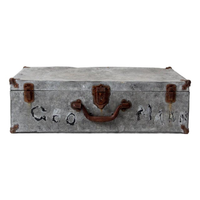 Antique Galvanized Metal Travel Case For Sale