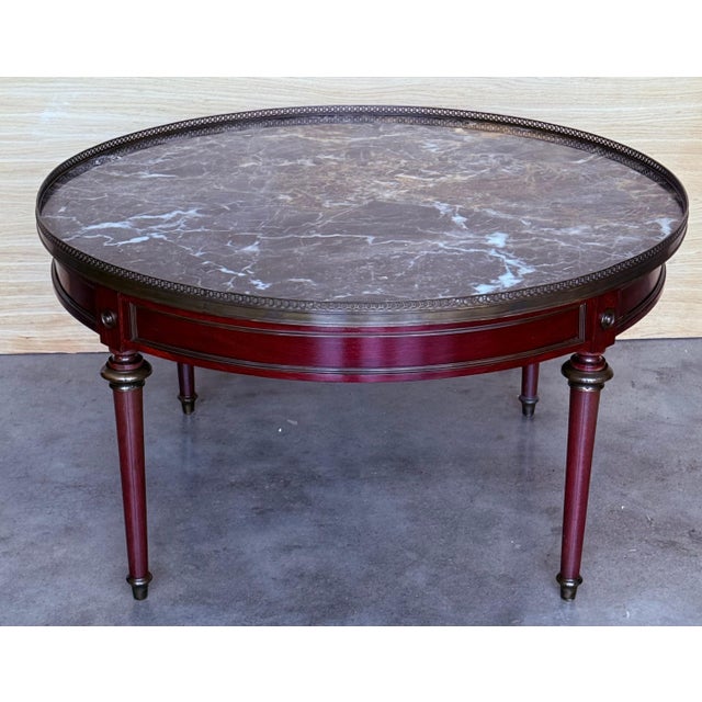 Early 20th Century French Provincial Bouillotte Mahogany with Marble Top Round Coffee Table For Sale - Image 12 of 18