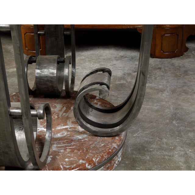 French Art Deco Wrought-Iron and Red Marble Center Table, Circa 1920 For Sale In Atlanta - Image 6 of 11