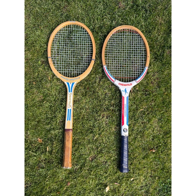 American Pair of Colorful Vintage Wooden Tennis Rackets For Sale - Image 3 of 12