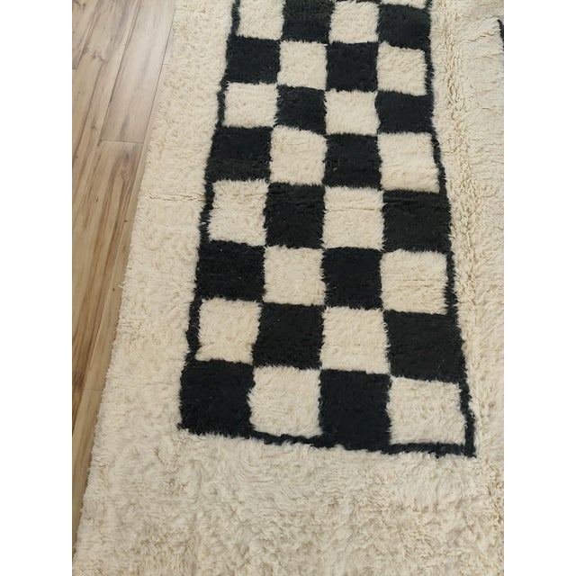 Textile Contemporary Black White Checkerboard Wool Moroccan Rug For Sale - Image 7 of 15