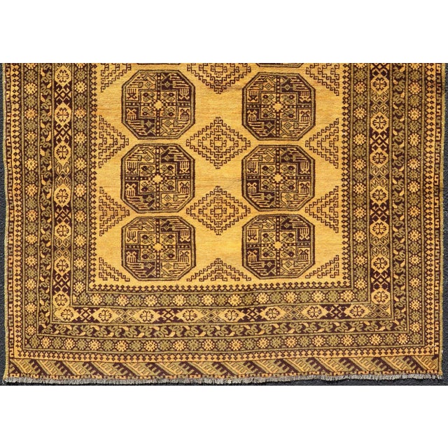 Hand-Knotted Ersari Rug in Wool With Gul Design in Marigold and Brown 5'2 X 7'8 For Sale - Image 4 of 12
