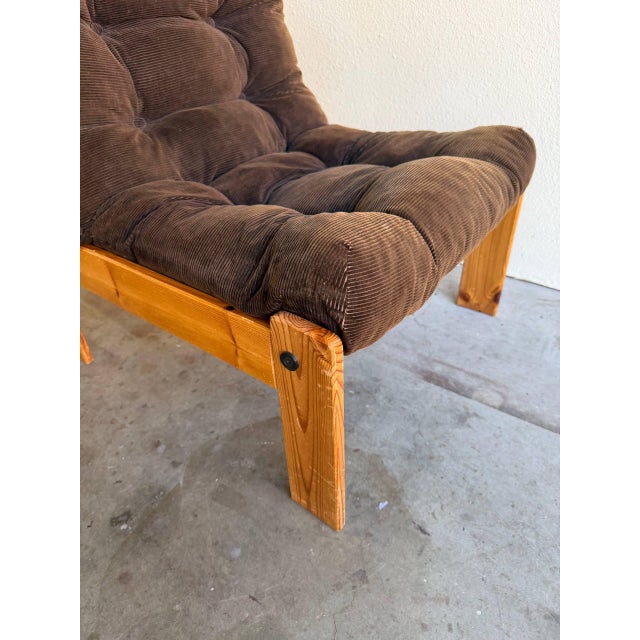Wood Brutalist Solid Wood Lounge Chair With Corduroy Upholstery 1970s For Sale - Image 7 of 10